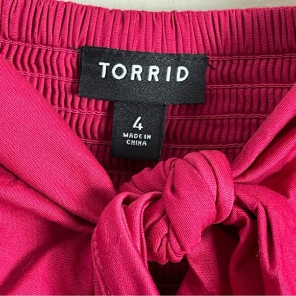 Torrid Mini Poplin Tie-Front Skater Dress in Cherries Jubilee pink size 4X - Picture 8 of 13